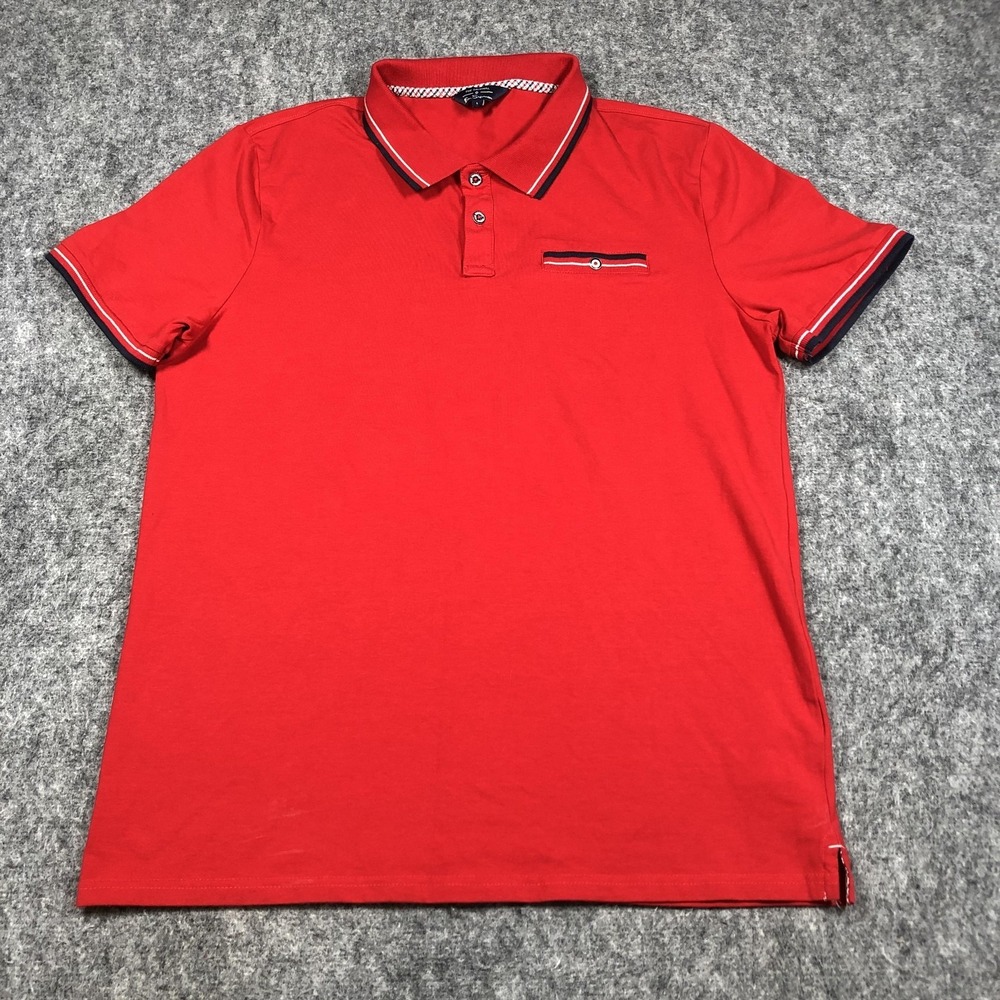 Ben Sherman Polo Shirt Mens L Red The Original Stretch Contrast Trim Casual